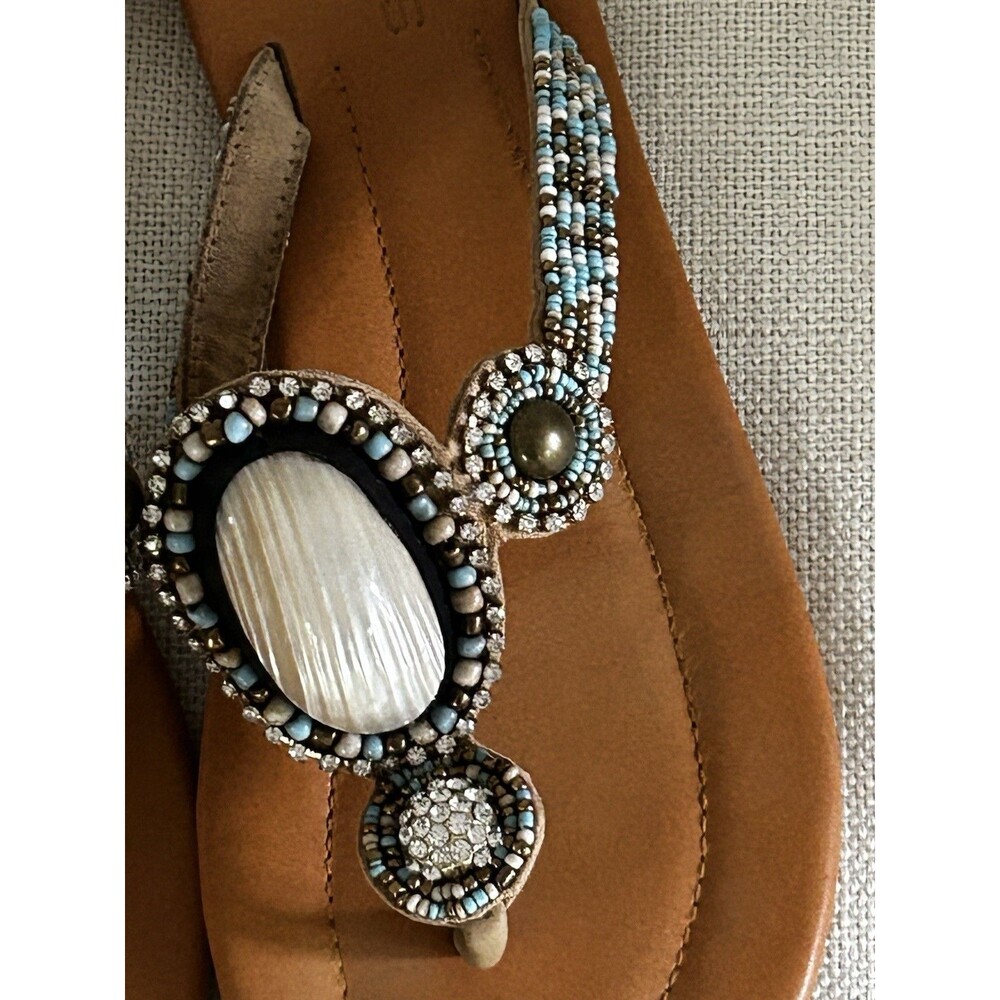 Chico's Flip Flop Sandals Size 9 Beaded Rhinestone Stone Artsy Coastal Thong - Picture 3 of 8